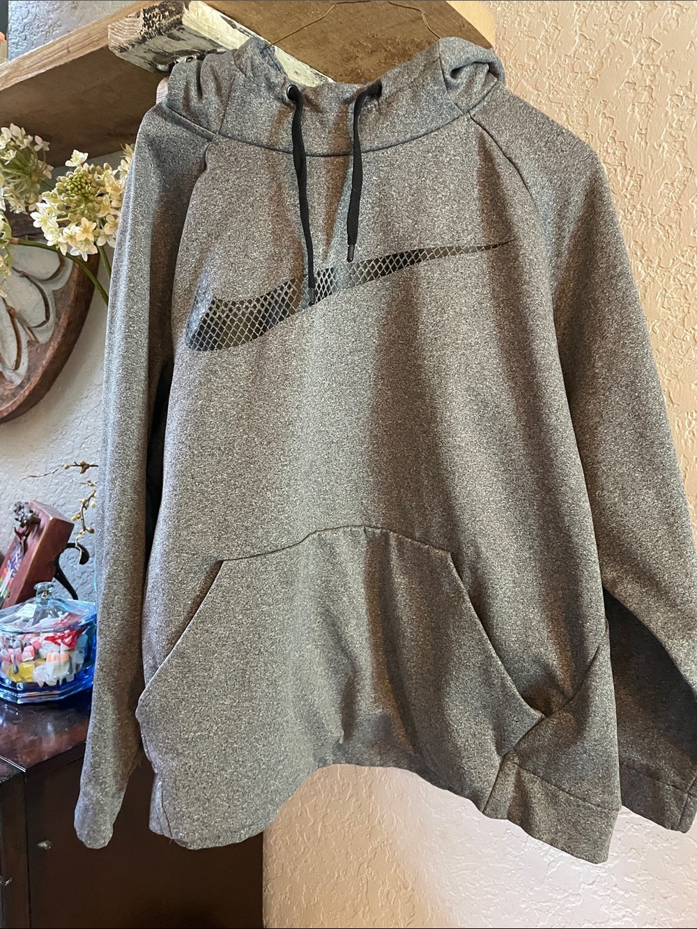 Nike Gray Heather Hooded Sweatshirt with Black Swoosh